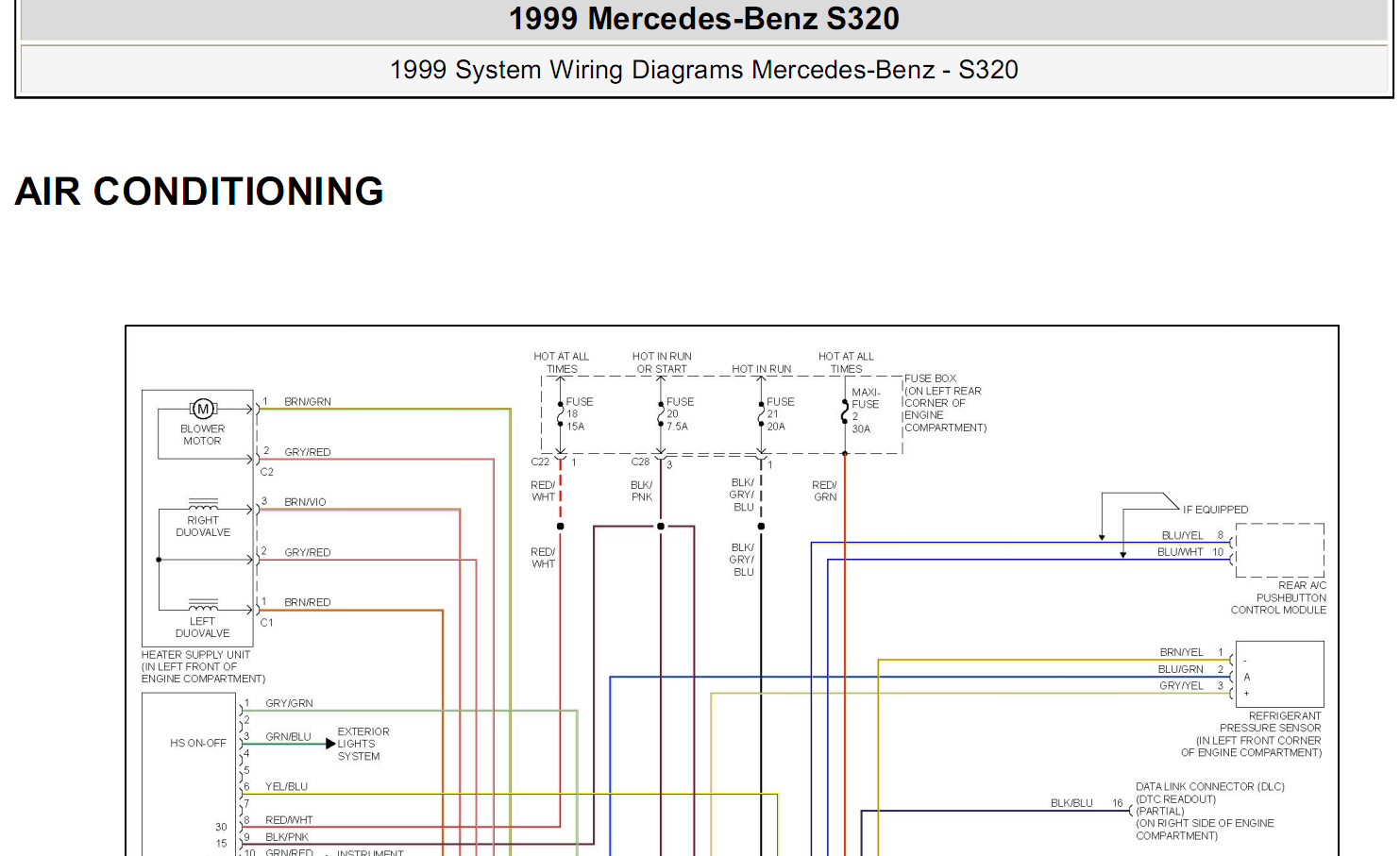 1999年奔驰S320空调电路图
