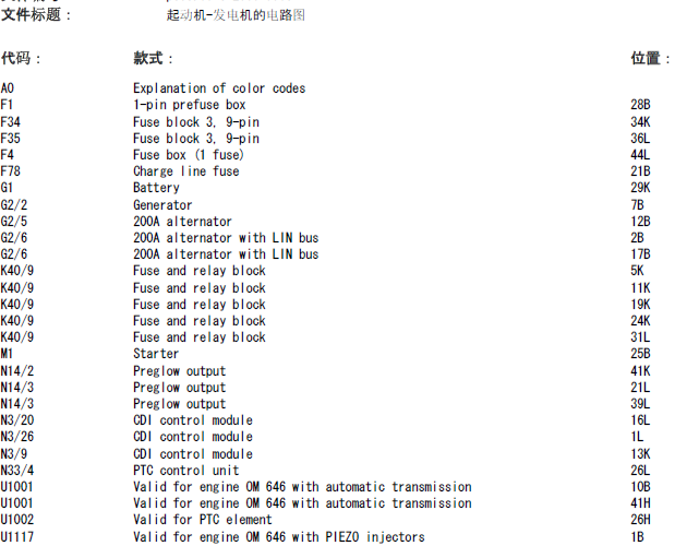 奔驰 646980发动机起动-发电电路