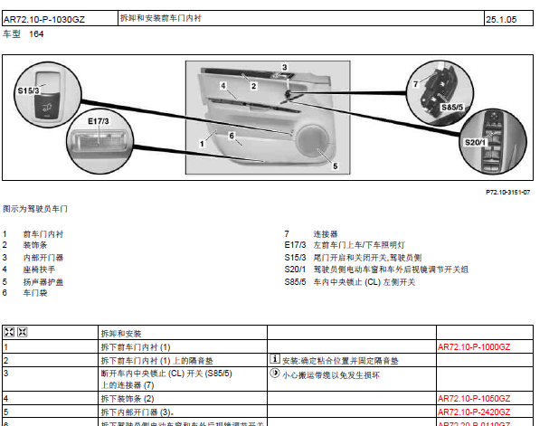 07年奔驰GL450车门内饰拆装