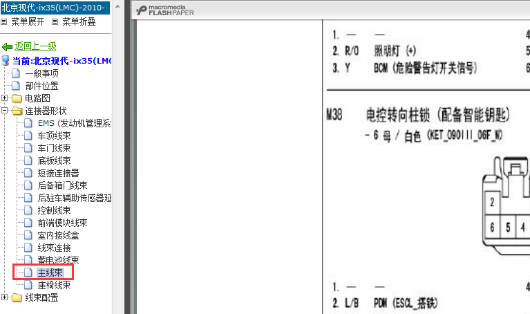 10年IX35转向柱锁针脚定义