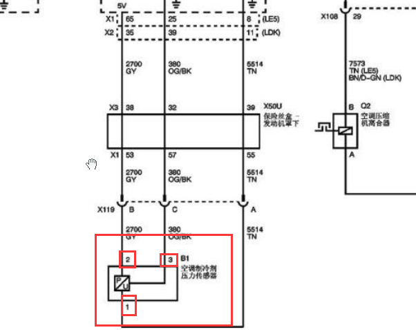 09年别克君越空调压力传感器电路图