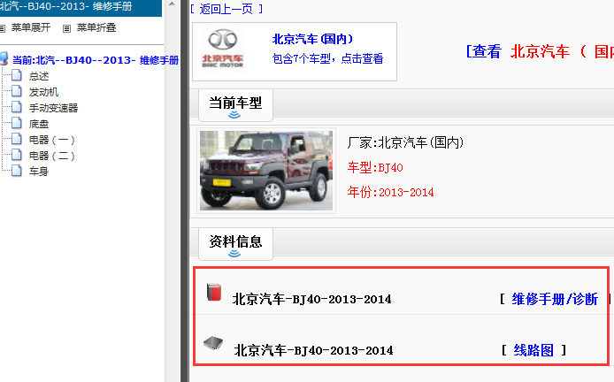 2013-2014年北京BJ40电路图和维修手册