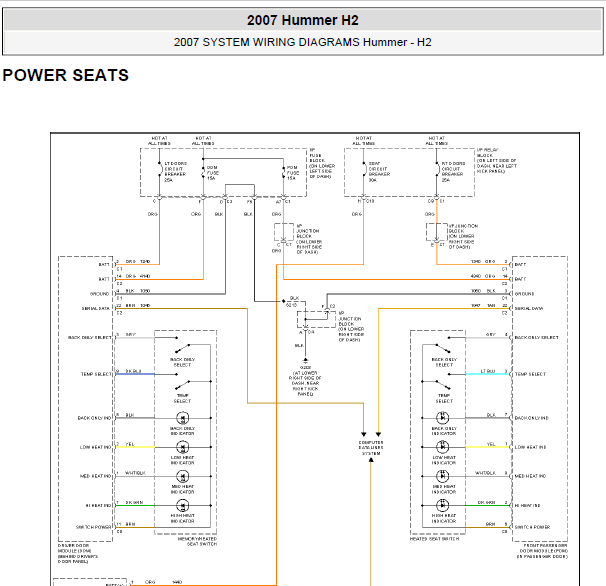07年悍马H2座椅加热线路图