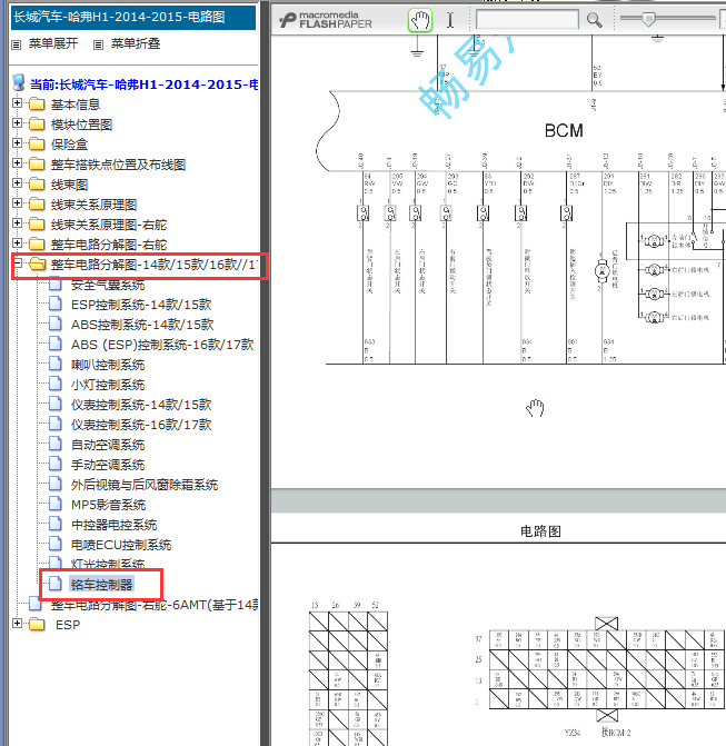 2014-2015年长城哈弗H1车身控制电路图和针脚