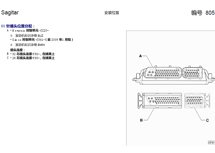 2011年大众速腾发动机电脑针脚