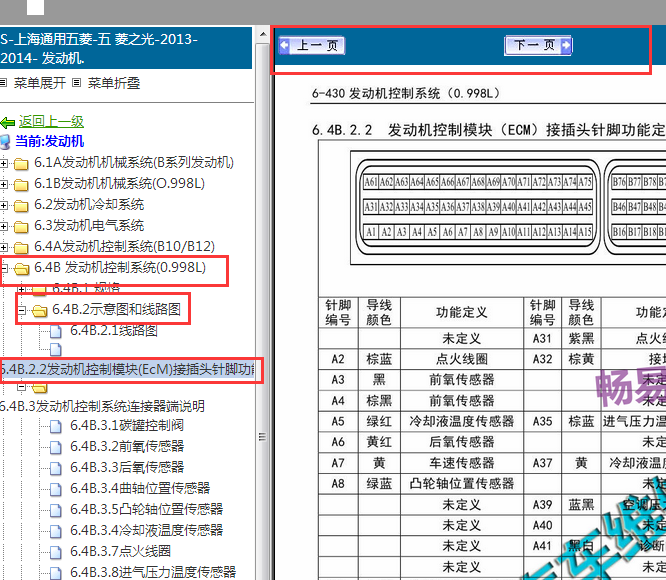 2013-2014年五菱之光发动机针脚资料