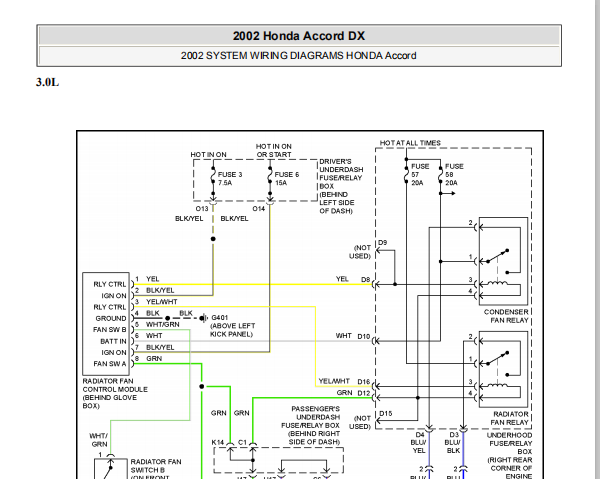 2002年本田雅阁风扇电路图