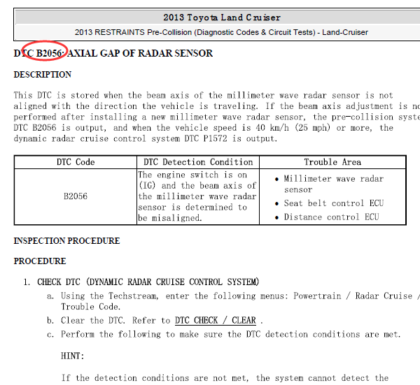 13年丰田酷路泽B2056故障码资料