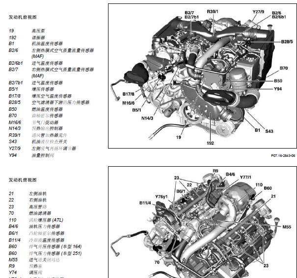 08年奔驰ML300发动机零部件位置