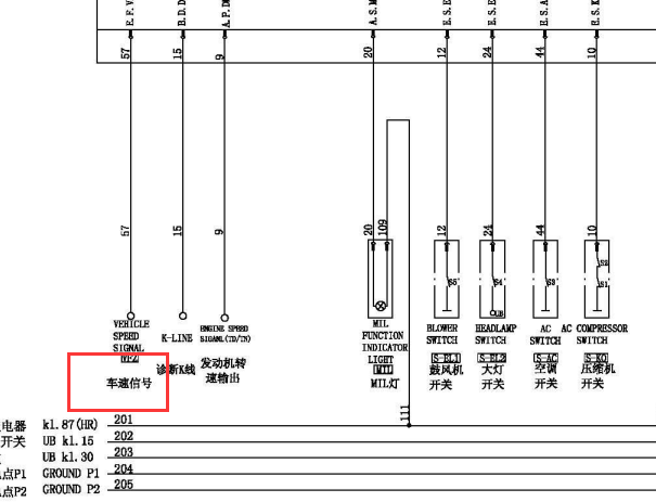 长安S460车速传感器电路图[