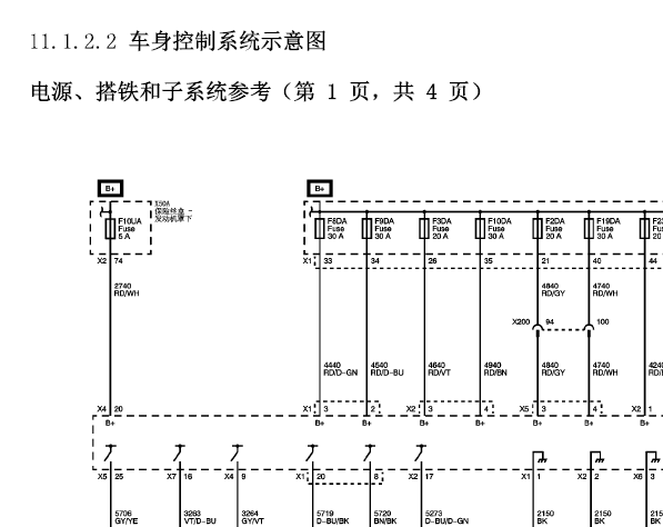 2011年别克英朗的车身电脑电路图和端子图