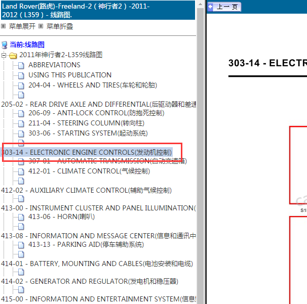 2011-2012年路虎神行者2发动机电路图