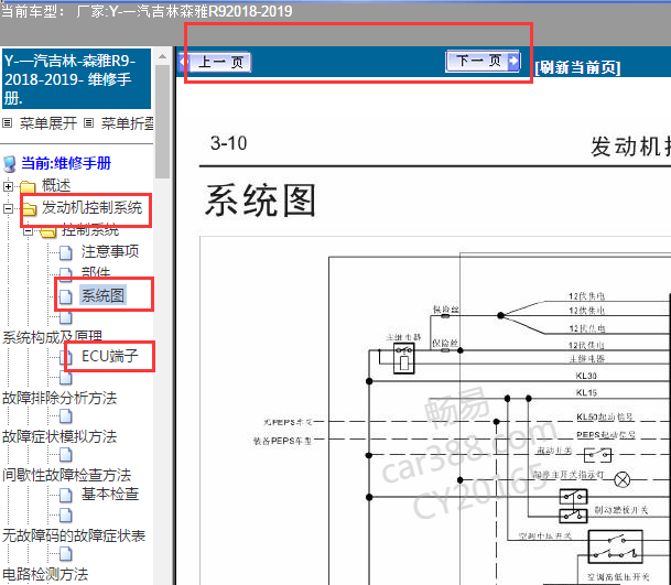 2018年一汽森雅R9发动机电路图