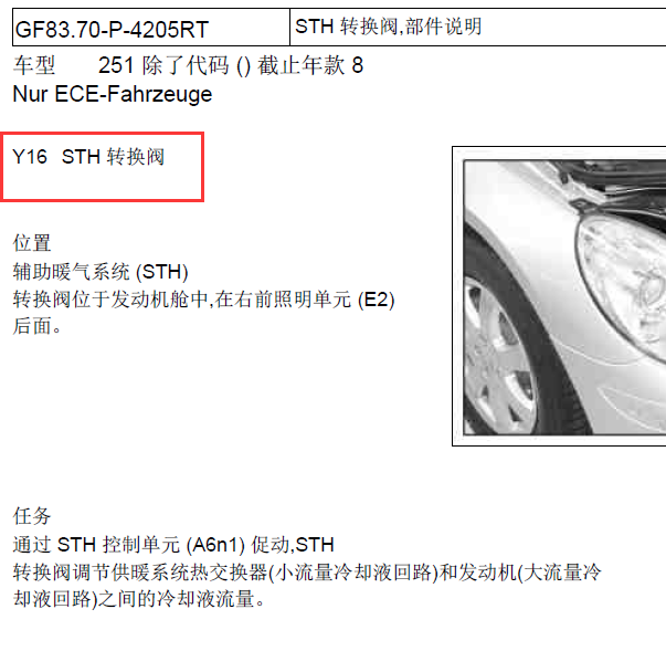 奔驰R400 STH转换阀位置