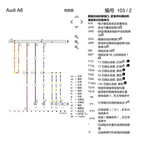 2019年奥迪A8L紧急呼叫模块电路图