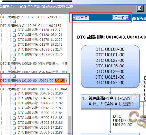 2019-2020年本田雅阁 U0123故障码