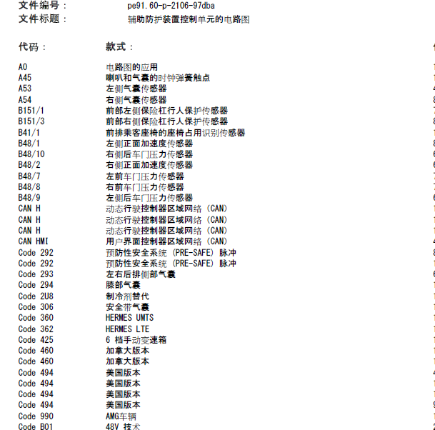 2017年奔驰E300 辅助防护装置电路图