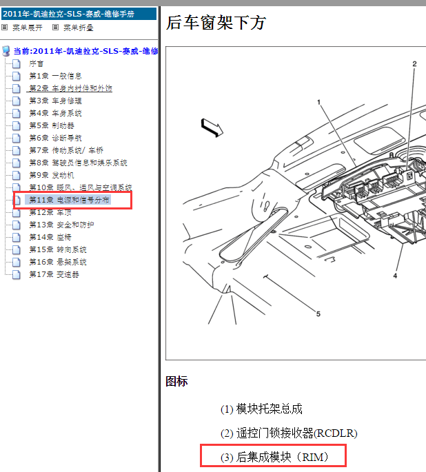 2011年凯迪拉克SLS后集成模块位置