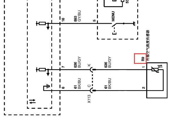 2011年别克GL8室外温度传感器电路图
