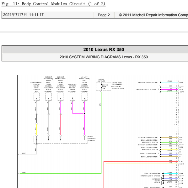 2010年雷克萨斯PX350车身电路图