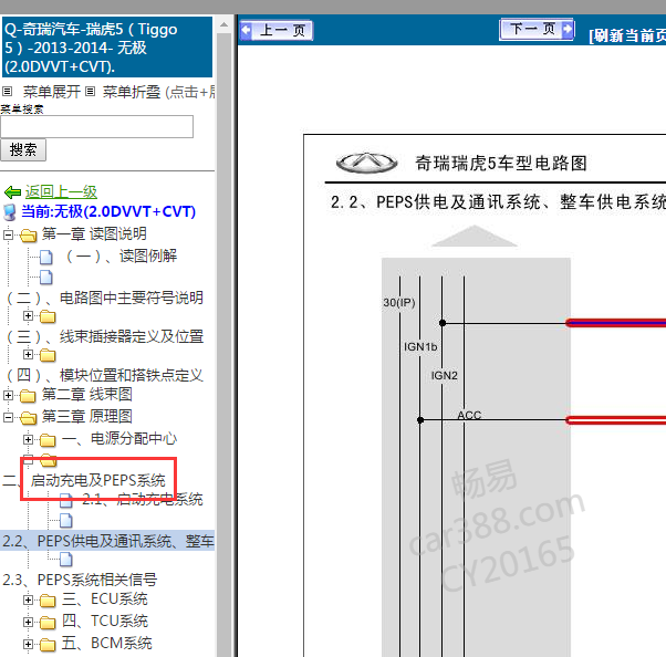 2014年奇瑞瑞虎5一键启动电路图