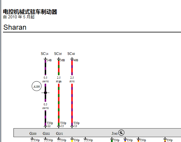 2012年大众夏朗电子手刹电路图