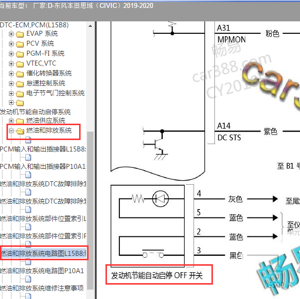 2019年本田思域启停开关线路图