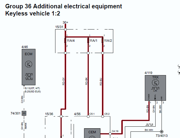 2013年沃尔沃S80 无钥匙电路图