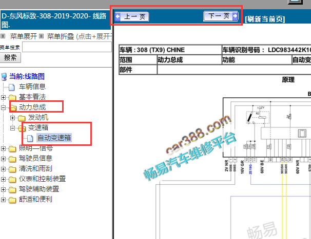2019-2020年标致308 变速箱电路图