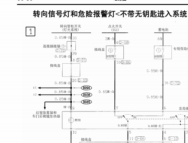 2004年三菱帕杰罗双闪和转向灯电路图