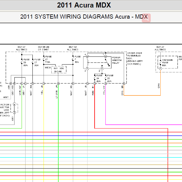 2011年本田讴歌 MDX车窗电路图
