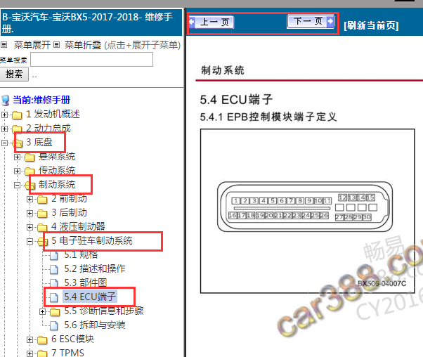 2017-2018年宝沃BX5电子手刹针脚