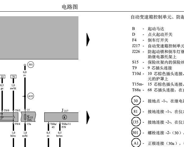 2003年大众帕萨特01N自动变速器电路图