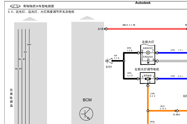 2016-2017年奇瑞瑞虎3 大灯和雨刮和车窗电路图
