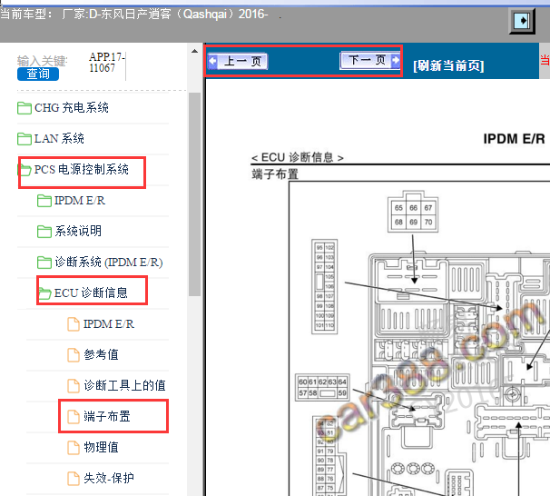 2016年日产逍客机舱电源配电盒针脚