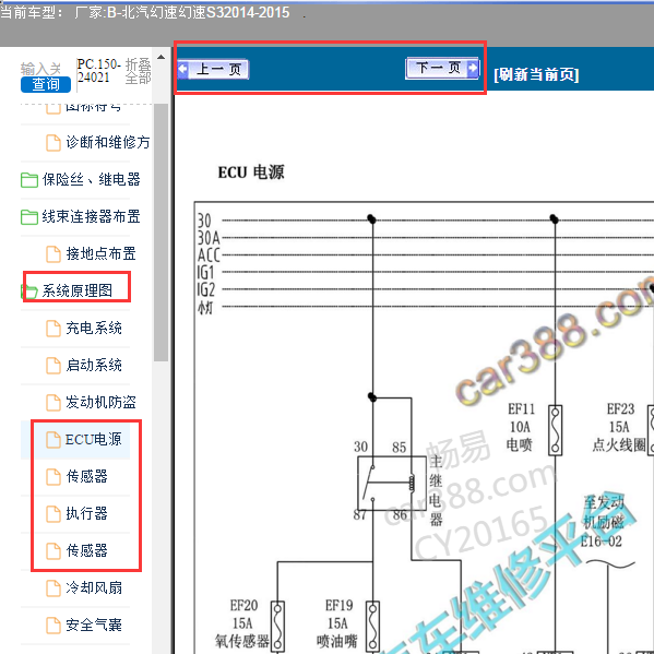 2015年北汽幻速S3发动机控制系统电路图