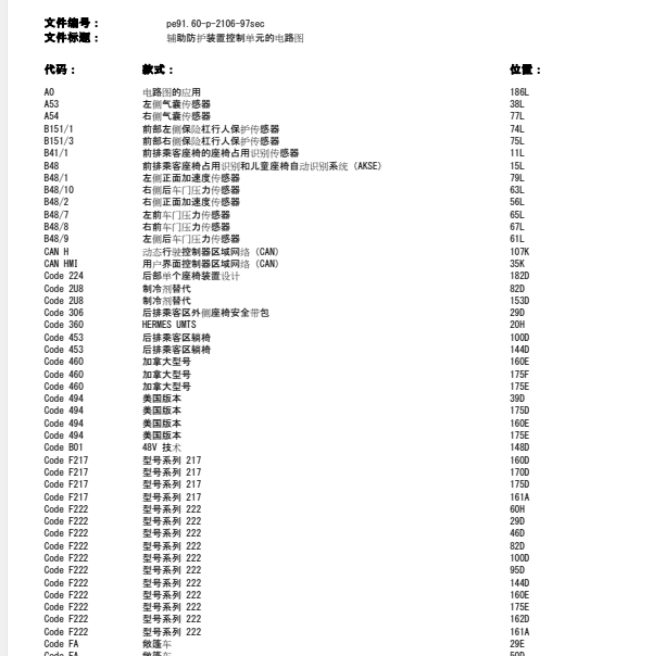 2020奔驰S350安全带锁扣电路图