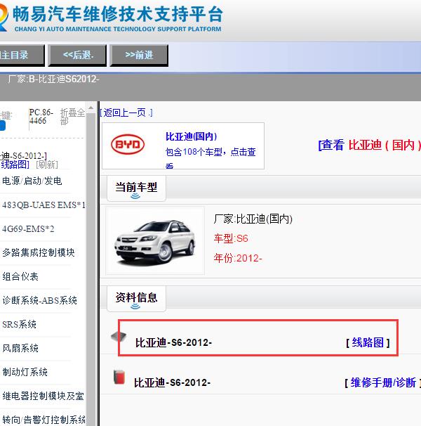 2012年比亚迪S6的线路图