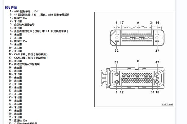 2013年大众帕萨特ABS针脚资料