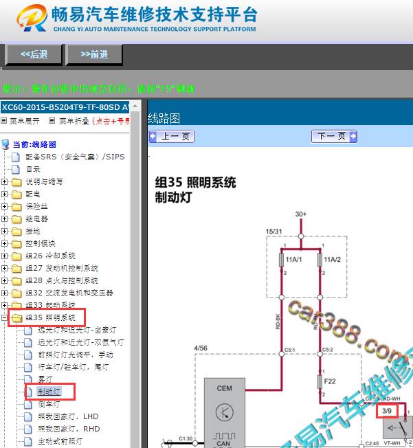 2015年沃尔沃XC60刹车开关电路图