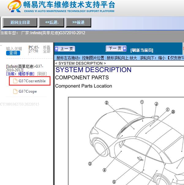 2010-2012年Infiniti(英菲尼迪)-G37车顶位置图