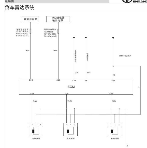 2015年淮柴英致G3倒车雷达电路图