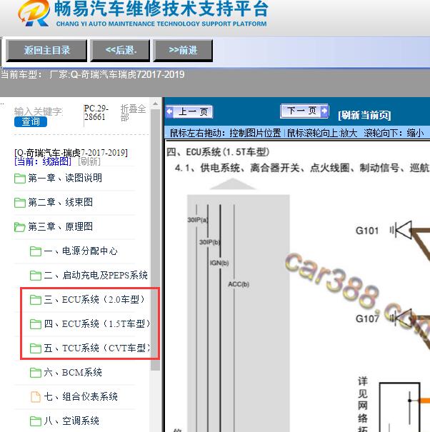 2017-2019年奇瑞汽车-瑞虎7发动机及变速箱电路图