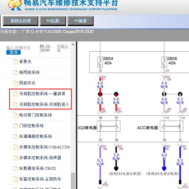 2019-2020年长安汽车-CS85 Coupe无钥匙进入系统电路图