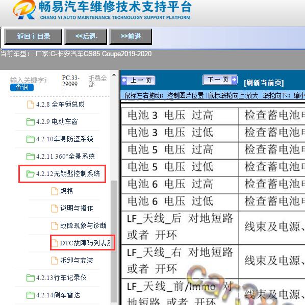 2019-2020年长安汽车-CS85 Coupe LF天线故障维修手册