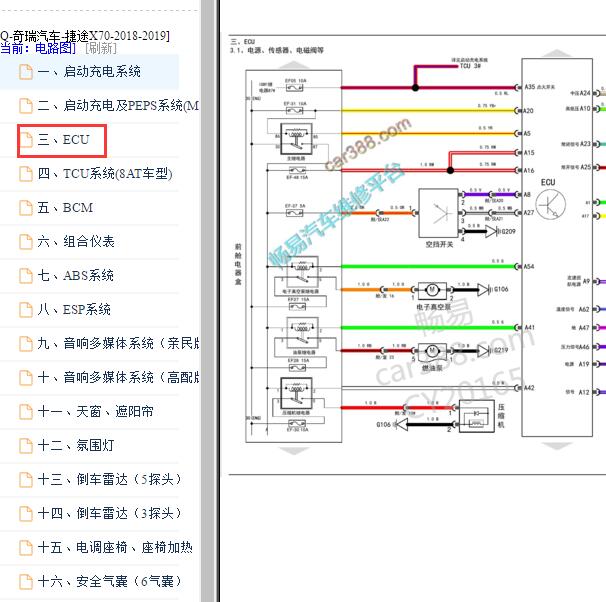 2018-2019年捷途X70 发动机电路图