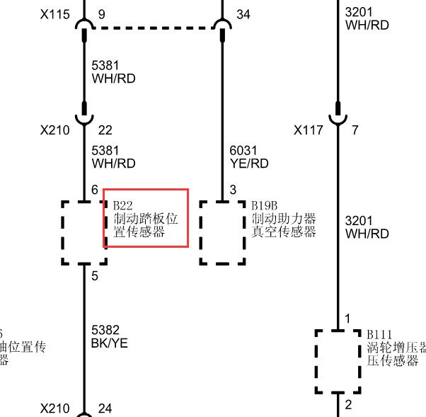 2018年别克君越  刹车踏板位置传感器电路图