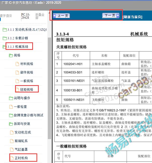 2019-2020年长安逸动（Eado）发动机扭矩和正时