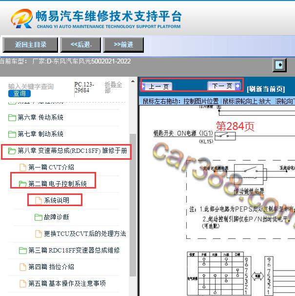 2021-2022年东风风光500变速箱电路图