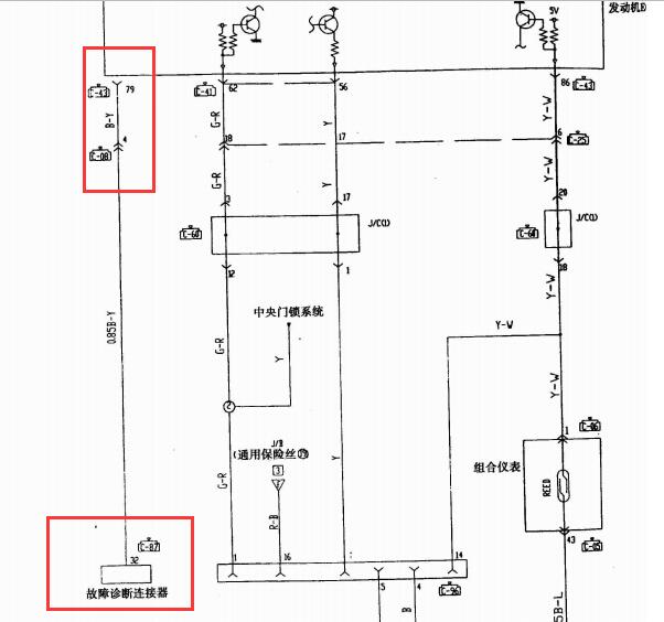 三菱帕杰罗6G72发动机到诊断插头电路图